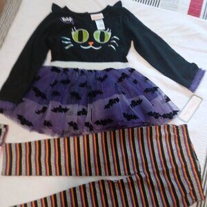 Little Lass 3 pc. Multicolor Halloween with bats Tutu Dress/Leggings/Headband 3T